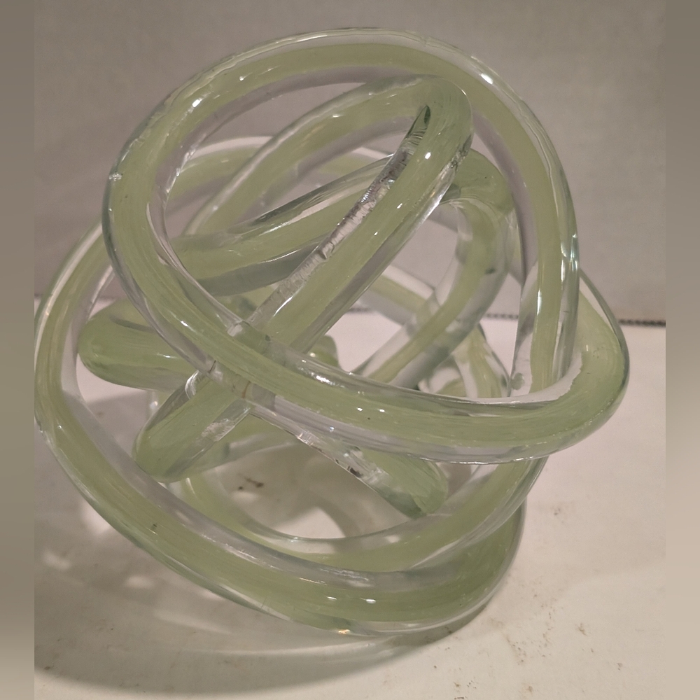Green Optic Infinity Knot Art Glass Sculpture, Paperweight.
